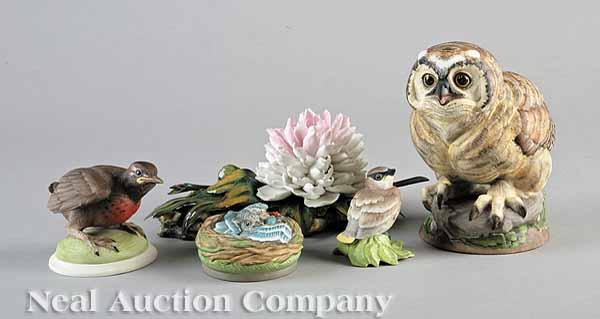 Appraisal: Five Small Boehm Porcelain Figures comprising a baby Cedar Waxwing