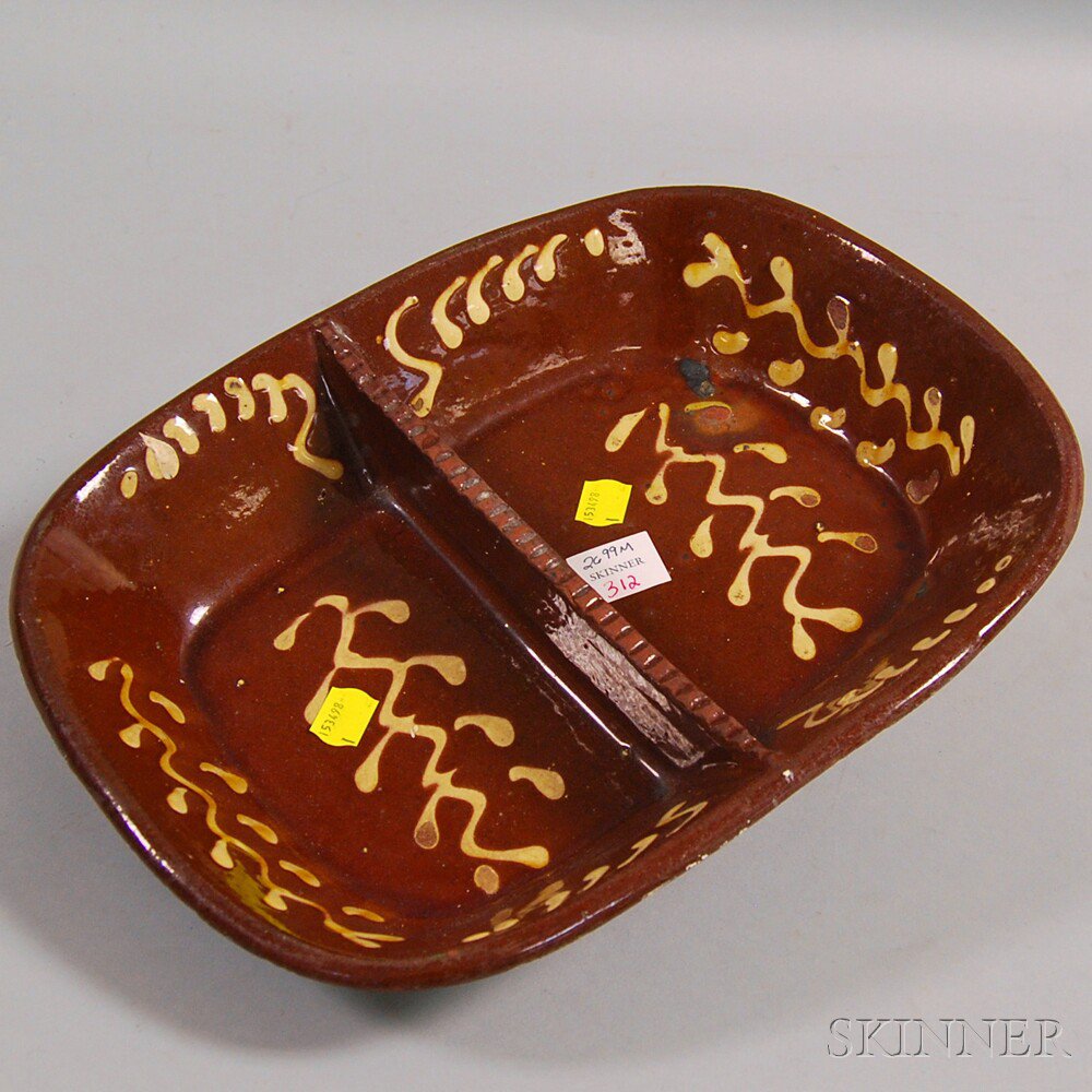 Appraisal: Slip-decorated Redware Dish th century with coggled partition and a