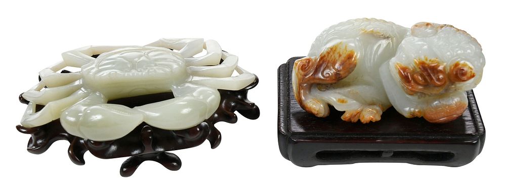 Appraisal: Two Carved Hardstone Animals with Stands Chinese Qing dynasty green