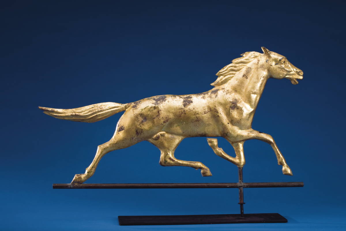 Appraisal: AMERICAN FULL BODIED COPPER RUNNING HORSE WEATHERVANE WITH GILDED SURFACE