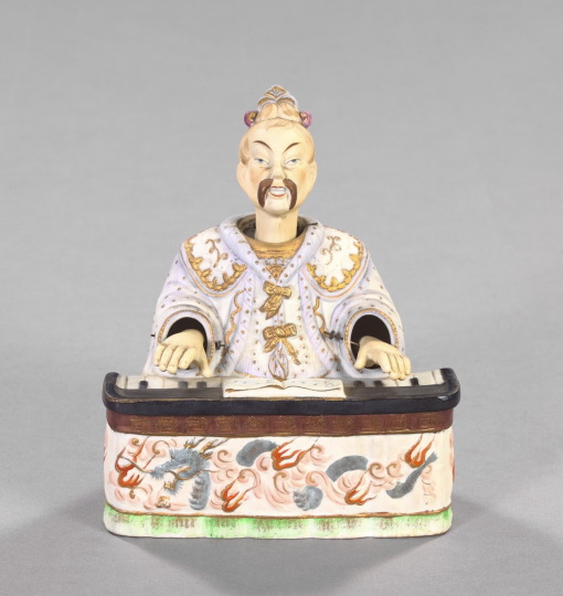 Appraisal: German Polychromed and Parcel-Gilt Biscuit Porcelain Nodding Mandarin Figure fourth