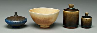 Appraisal: Four pottery vessels by Berndt Friberg Swedish master potter -