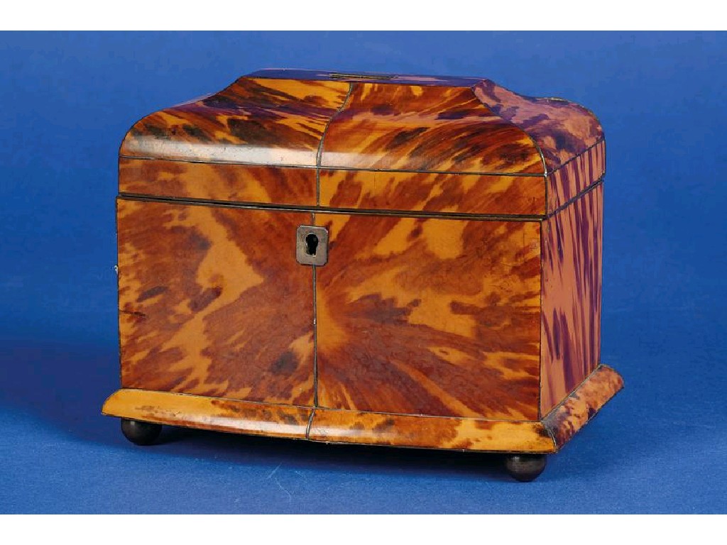 Appraisal: A REGENCY TORTOISESHELL VENEERED TEA CADDY the caddy of rectangular