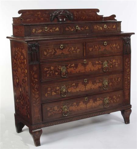 Appraisal: A th century Dutch walnut and floral marquetry chest the