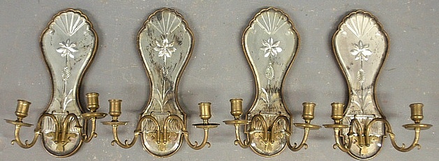 Appraisal: - Set of four brass double-arm wall sconces th c