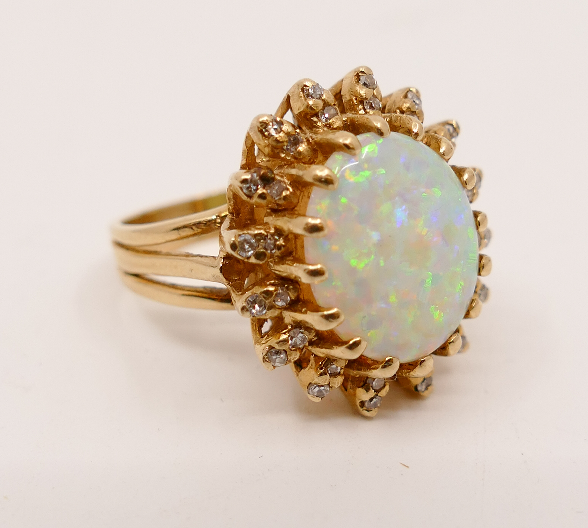 Appraisal: K White Opal Cabochon Diamond Ring Size Central prong set