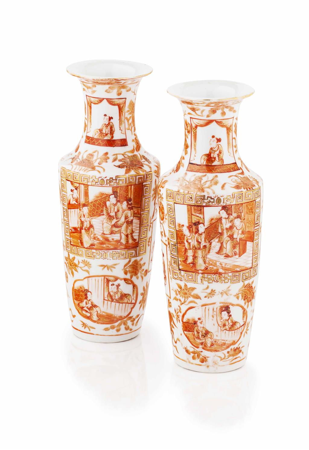 Appraisal: PAIR OF EXPORT IRON RED AND WHITE VASES LATE QING