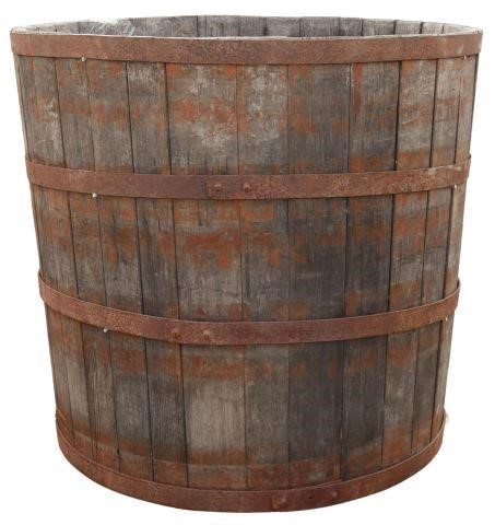 Appraisal: Large weathered wood grape harvest stave barrel thc with oxidized