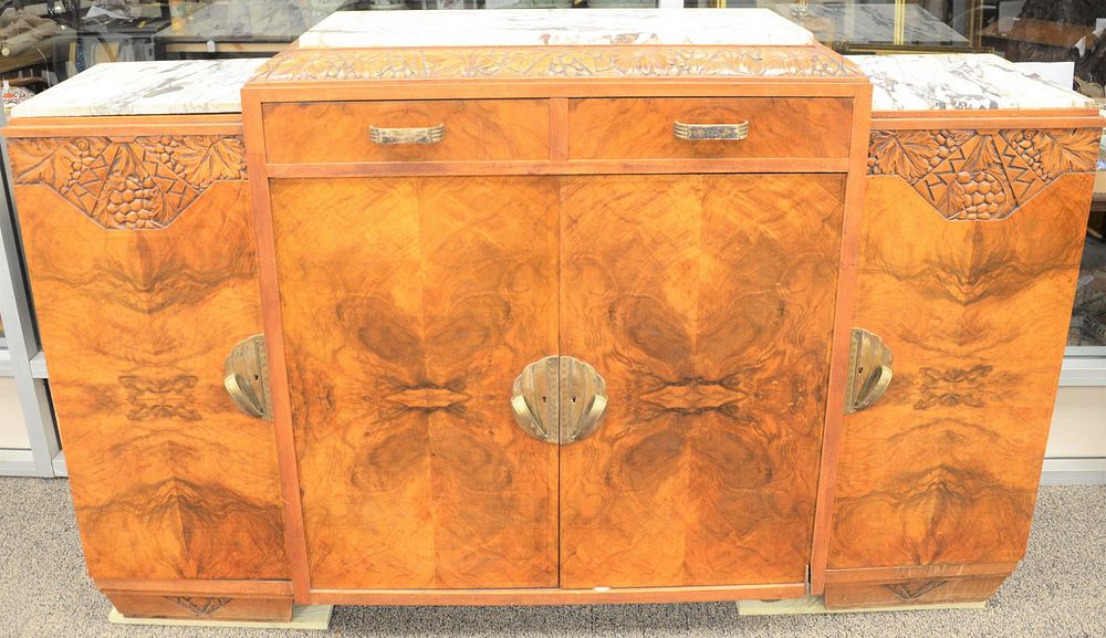 Appraisal: Art Deco sideboard with three marble tops four doors two