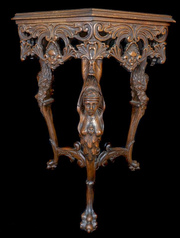 Appraisal: Egyptian Revival Table Octagonal Table With Paw Feet Female Figure