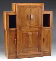 Appraisal: ART DECO WALNUT AND PINE CABINET Cabinet having a stepped