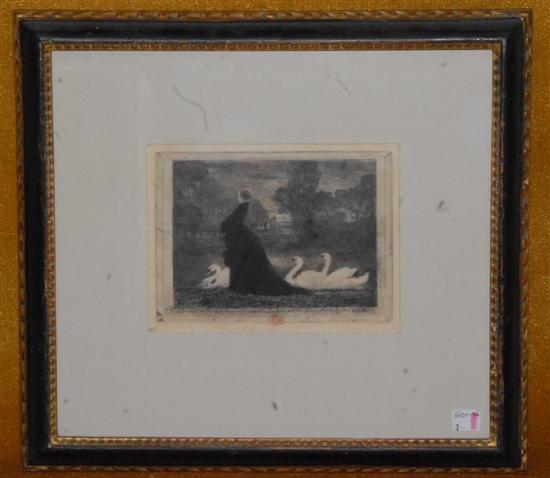 Appraisal: FELIX BUHOT - in a gilt frame Etching on Japan