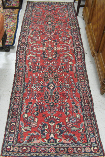 Appraisal: SEMI-ANTIQUE PERSIAN DERGAZINE RUNNER overall floral Sarouk design on red