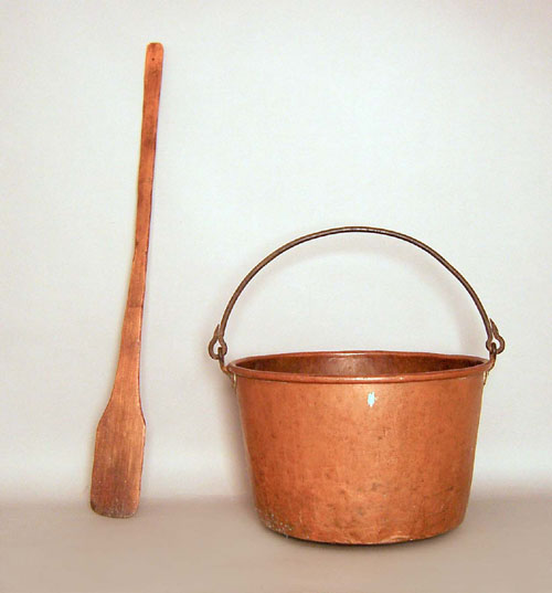 Appraisal: Large copper bucket th c with iron swing handle h