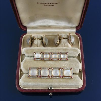 Appraisal: A cased set of dress cufflinks and eight studs Of