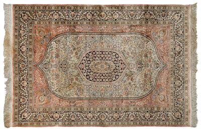 Appraisal: Silk rug Tabriz design with concentric lobed central medallions on