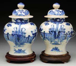 Appraisal: PAIR OF BLUE AND WHITE PORCELAIN JARS Late Qing Dynasty