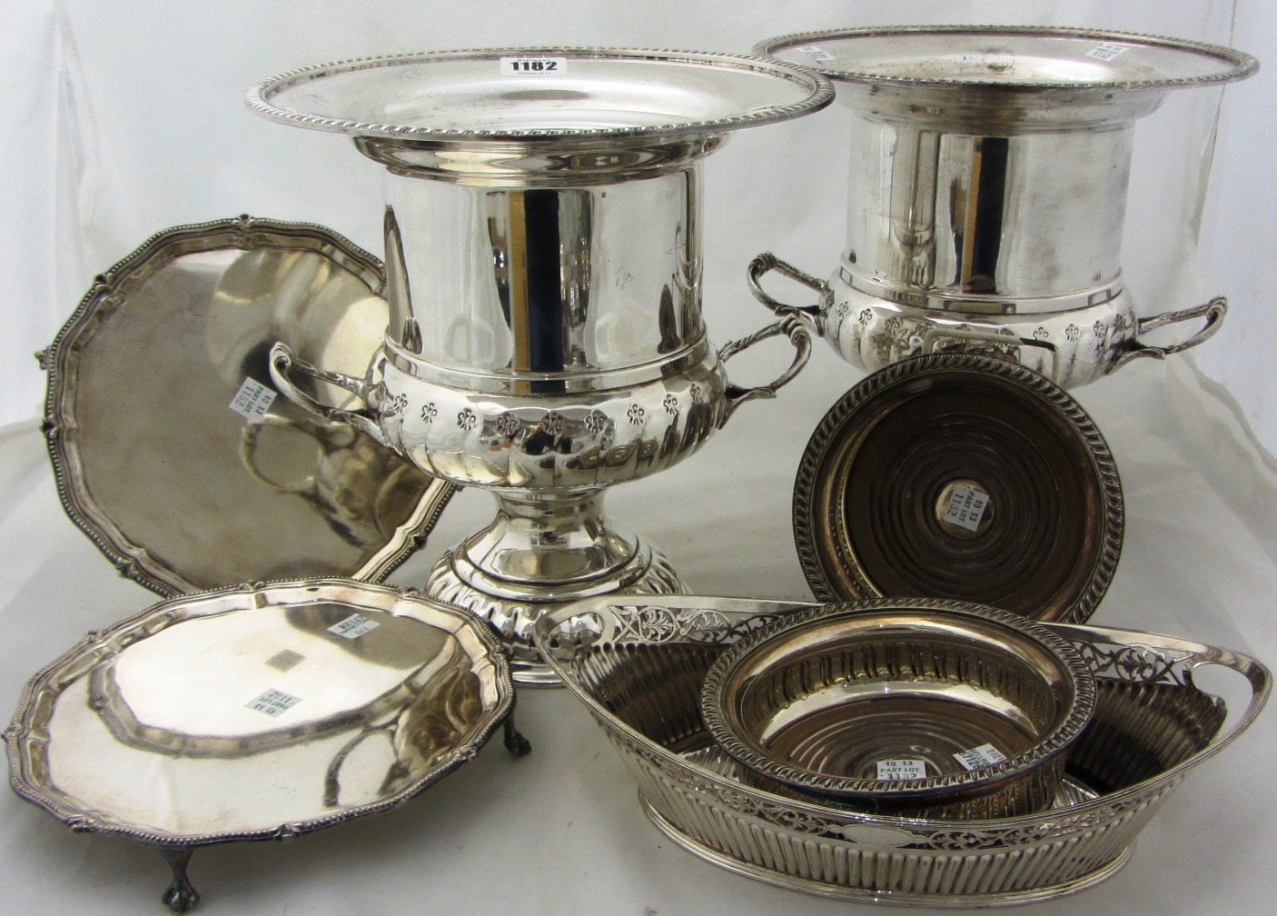 Appraisal: Plated wares comprising a pair of twin handled wine coolers