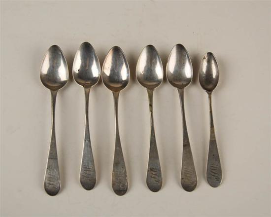 Appraisal: Six Coin Silver Spoons possibly by Capt William Richardson Richmond