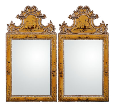 Appraisal: Pair Queen Anne style japanned and silver gilt mirrors each