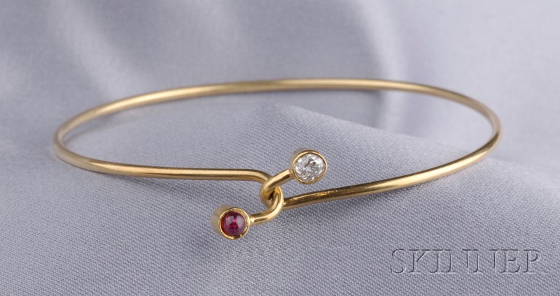 Appraisal: kt Gold Ruby and Diamond Bypass Bracelet Cartier with cabochon