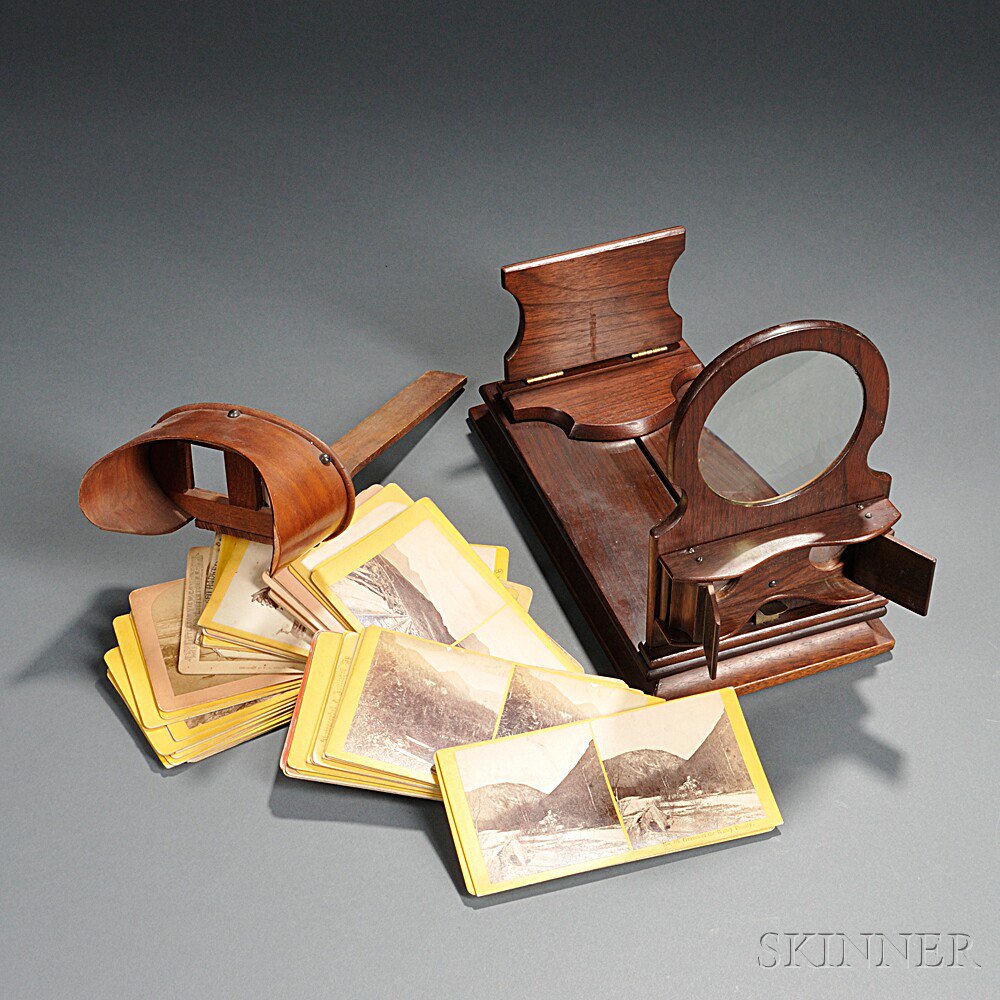 Appraisal: Lee's Patent Graphoscope and Stereo Cards c the rectangular walnut