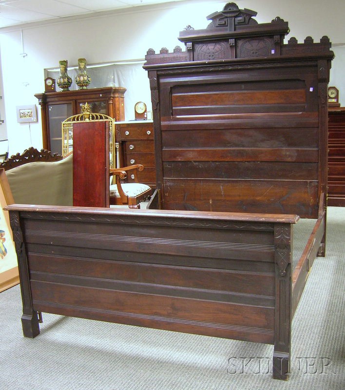 Appraisal: Three-piece Victorian Eastlake-type White Marble-top and Carved Walnut Bedroom Set