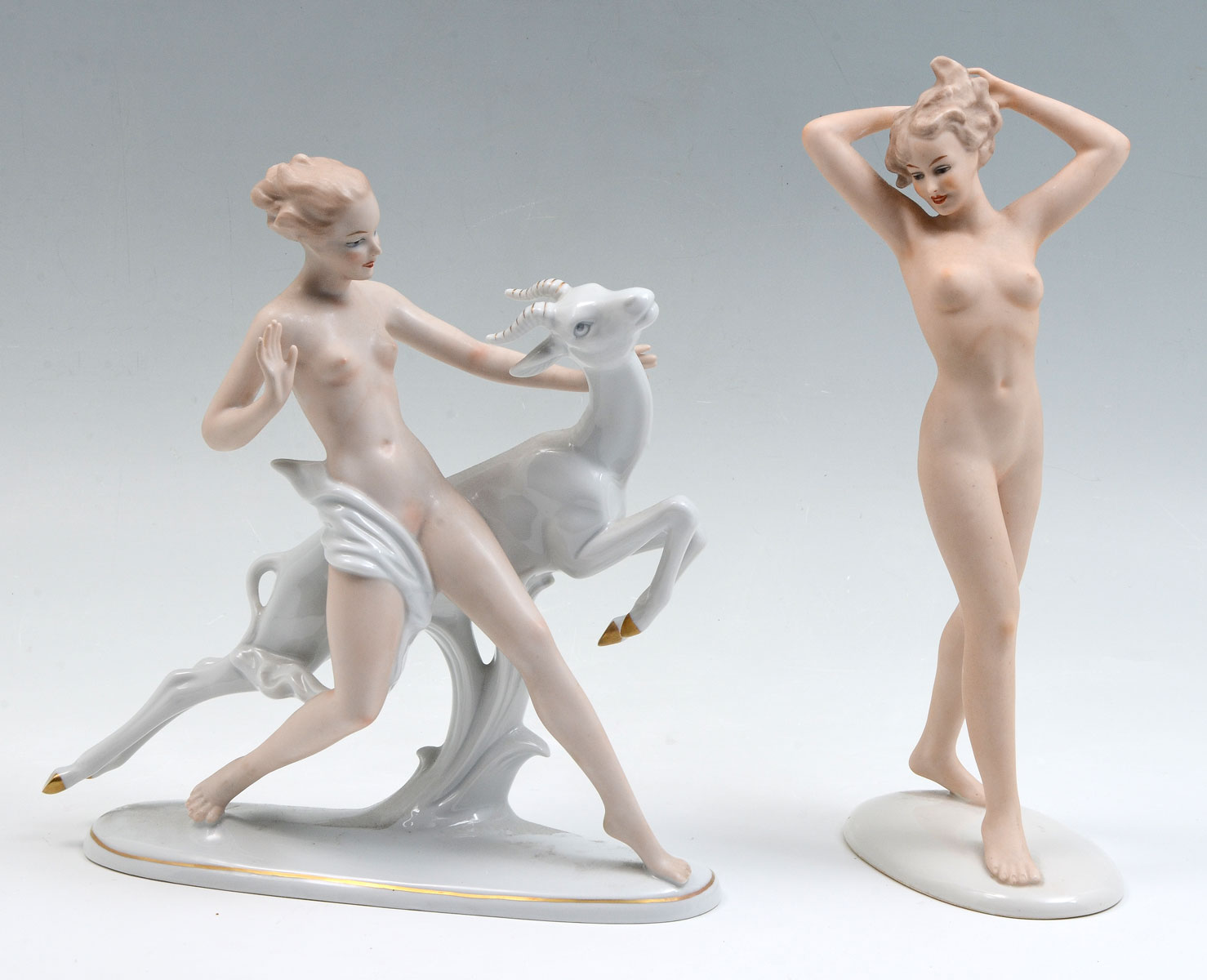 Appraisal: PC WEST GERMANY NUDE PORCELAIN FIGURES Comprising - Dancing nude