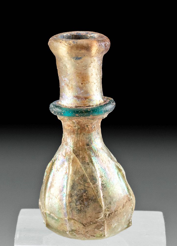 Appraisal: Miniature Roman Glass Bottle w Rainbow Iridescence Roman Imperial Period