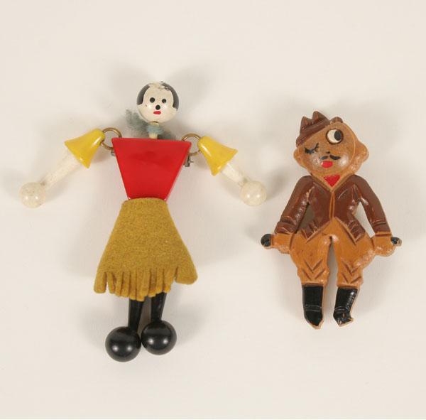 Appraisal: Figure Pins Bakelite Lady Carved Equestrian Hunter Lot of vintage