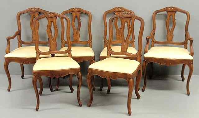 Appraisal: Set of six country French walnut chairs matches Lot h