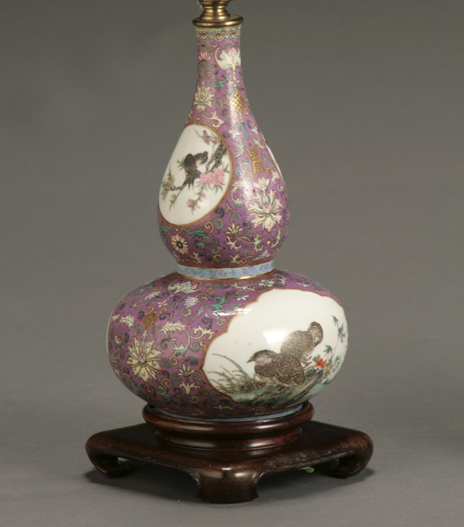 Appraisal: Chinese 'Famille Rose' Lavender Ground Double-Gourd Shaped Bottle Vase Guangxu-Xuantong