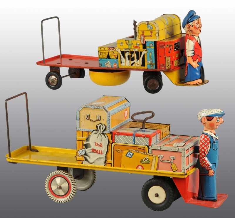 Appraisal: Lot of Tin Finnegan Baggage Cart Wind-Up Toys Description Includes