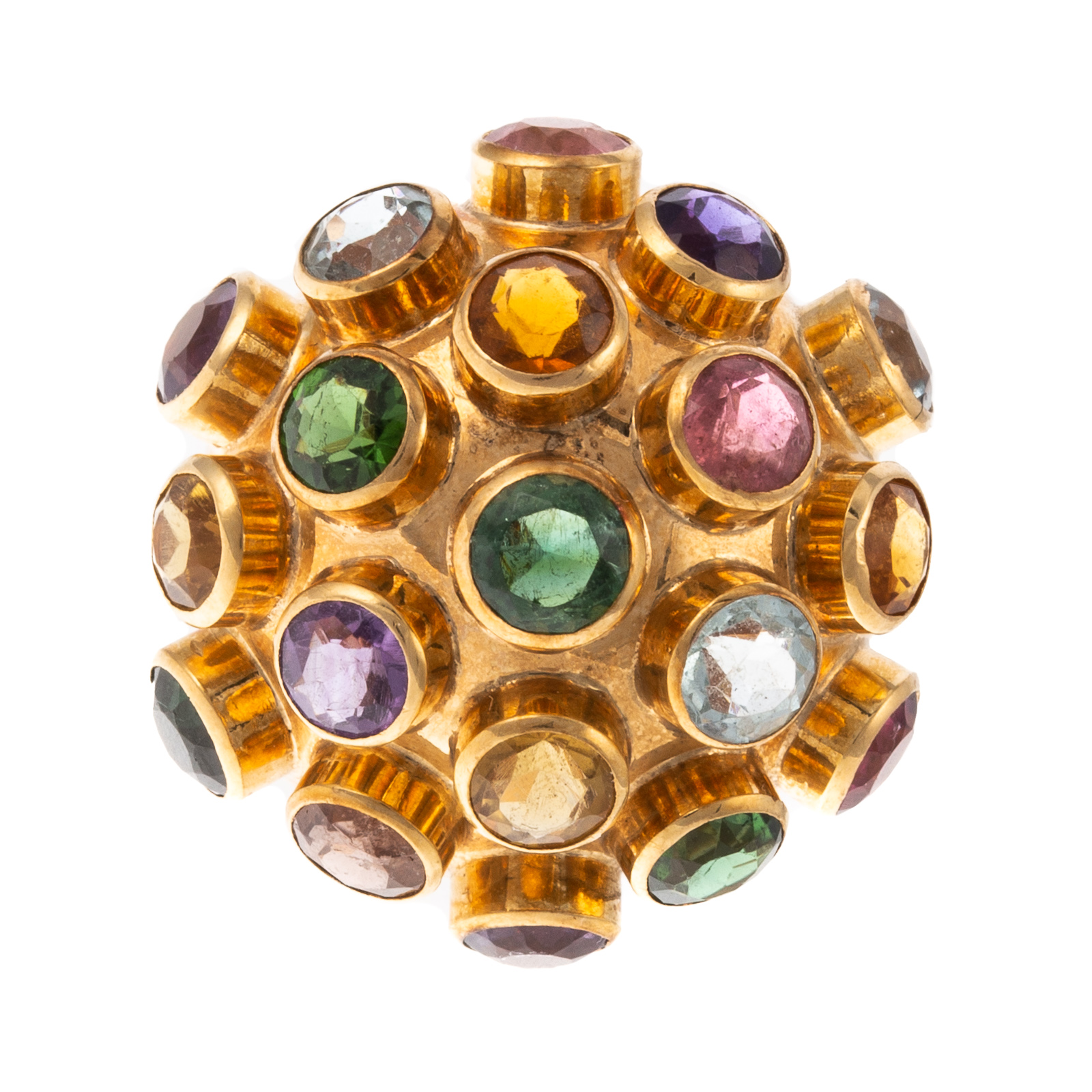 Appraisal: A LARGE MULTI GEMSTONE SPUTNIK RING IN K K yellow