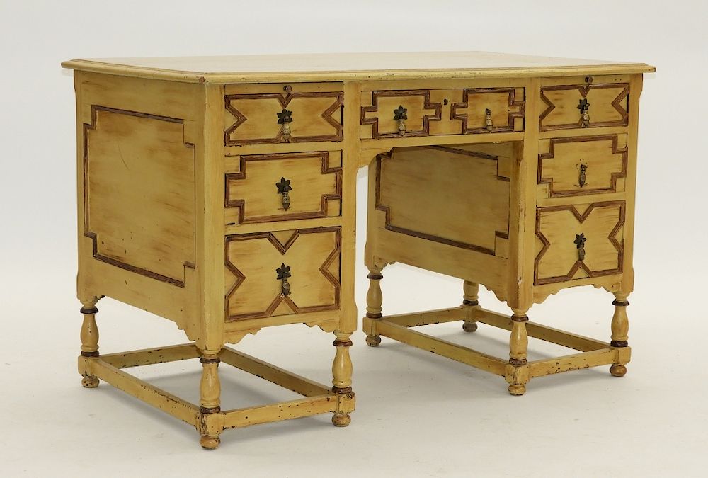 Appraisal: European Jacobean Style Double Bank Painted Desk European Early th