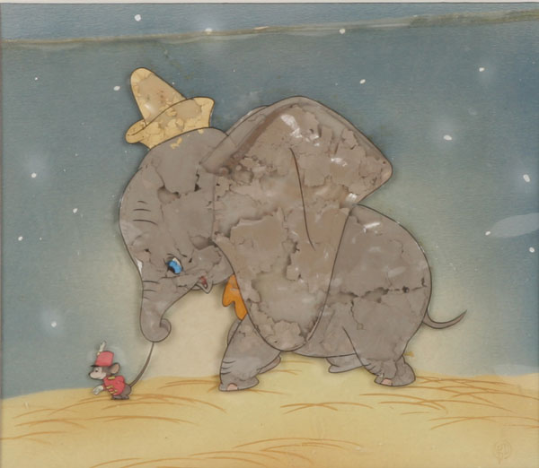 Appraisal: Older Disney cel showing Dumbo being led by mouse at