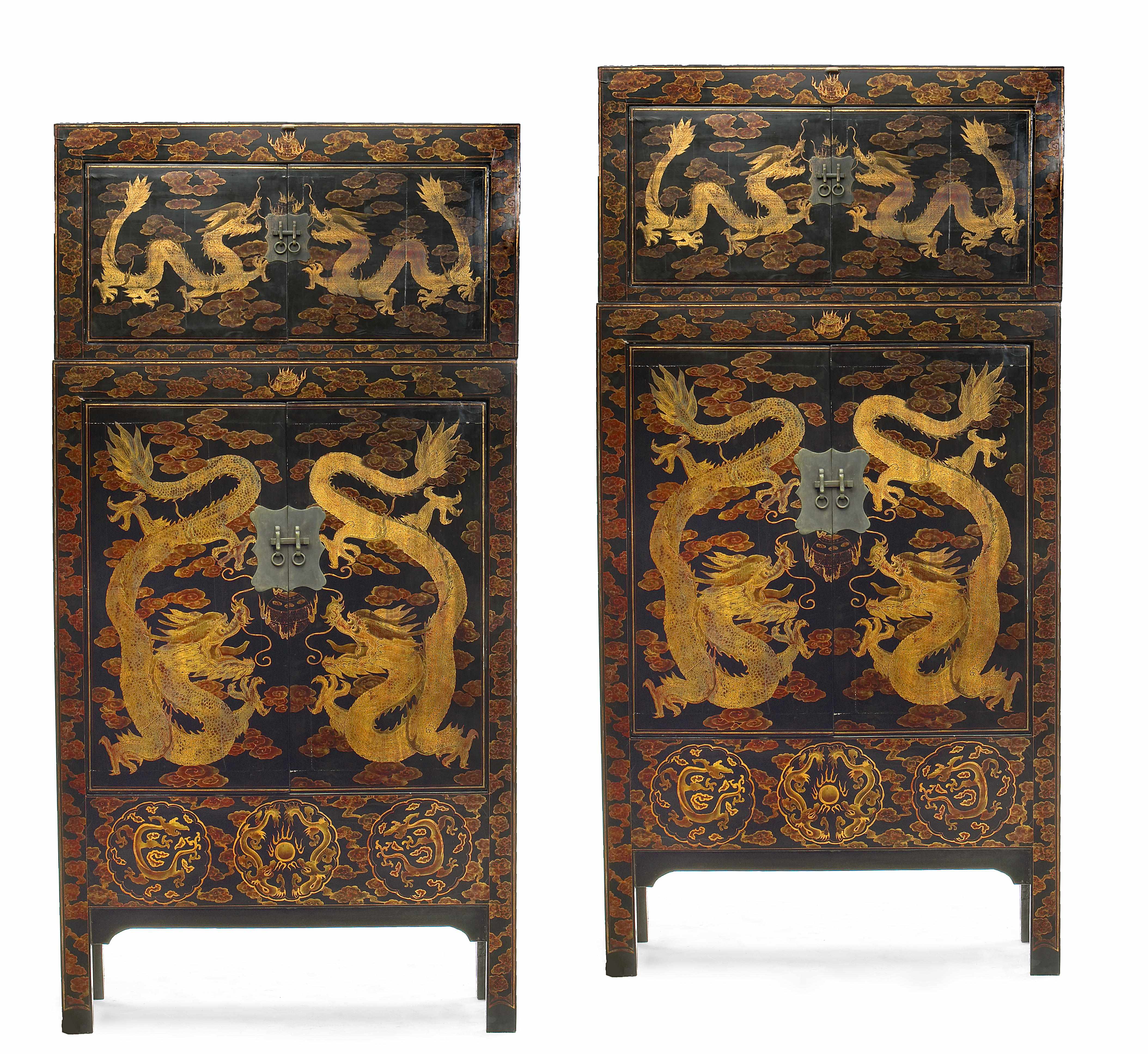 Appraisal: A pair of Chinese Export black lacquer wood cabinets height