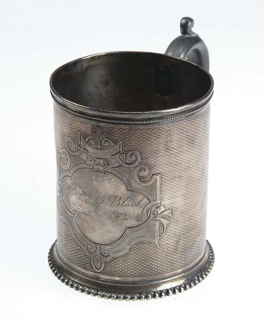 Appraisal: INSCRIBED COIN SILVER CUP - tall with diameter handled cup