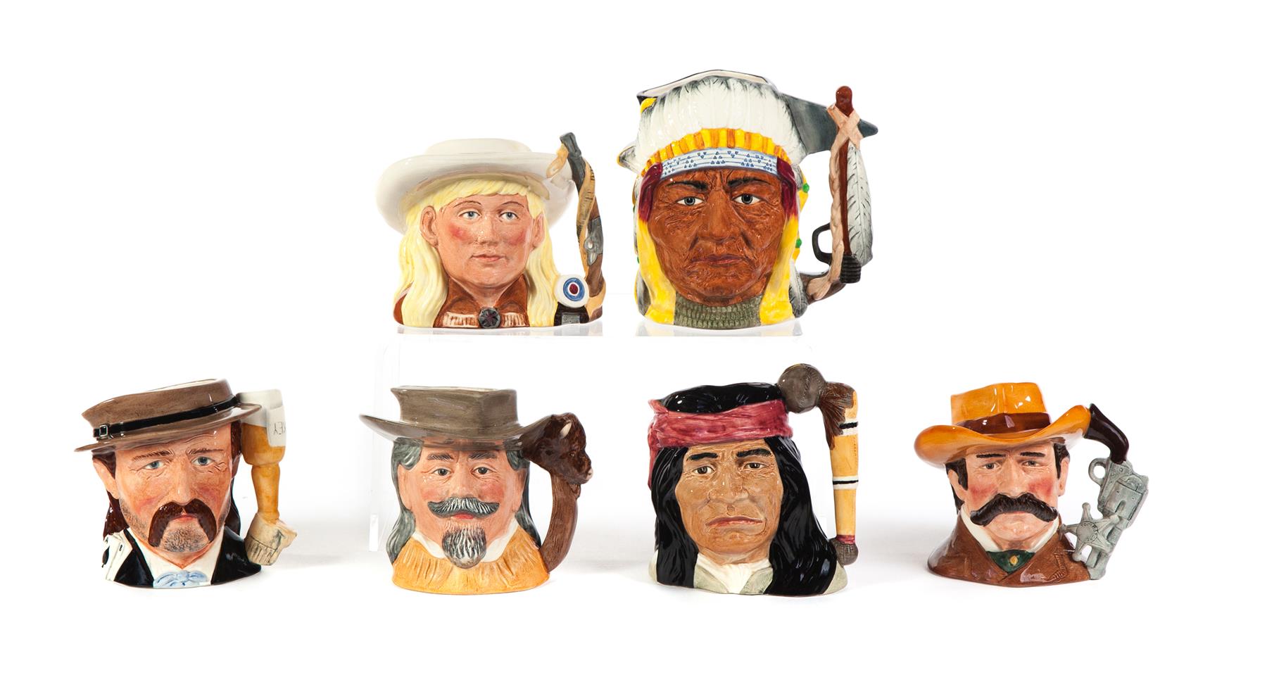 Appraisal: SIX WESTERN-THEMED ROYAL DOULTON CHARACTER MUGS England nd half- th