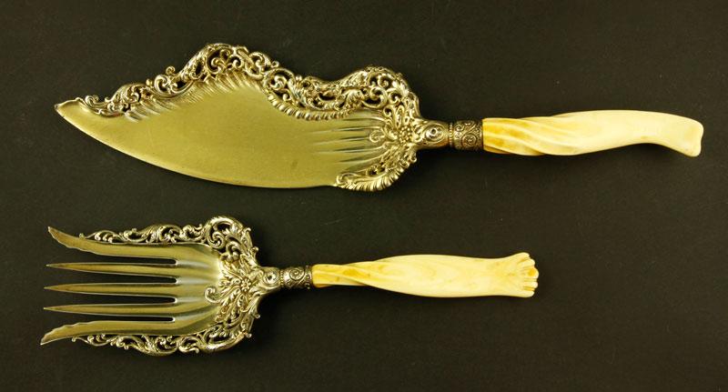 Appraisal: - Whiting Sterling and Parcel Gilt Fish Set Whiting sterling