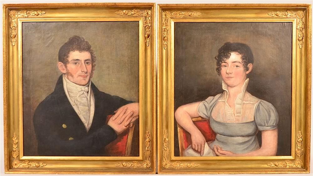 Appraisal: Pair of Unsigned Oil on Canvas Portraits Pair of Unsigned