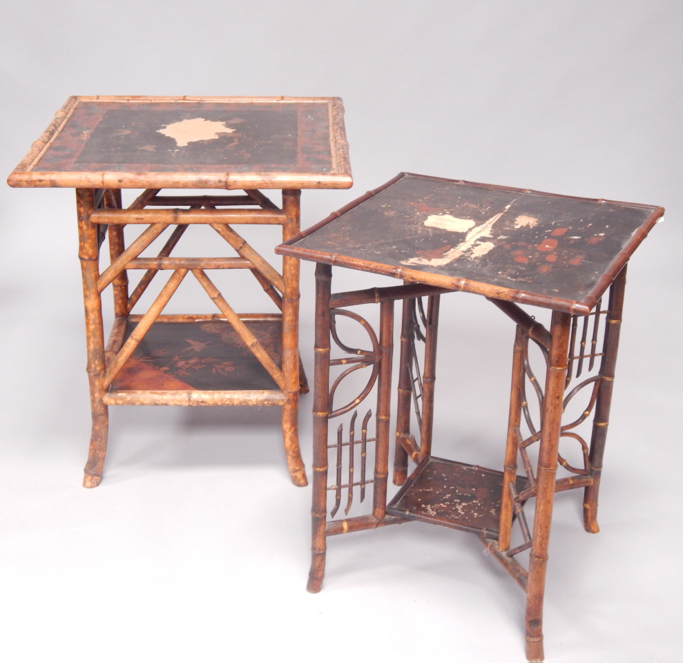 Appraisal: Two bamboo occasional tables late thC each with painted black