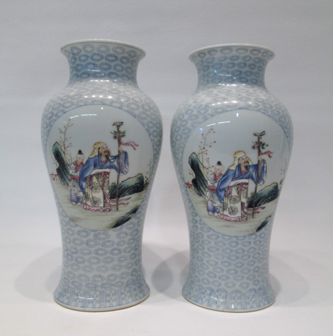 Appraisal: PAIR CHINESE PORCELAIN VASES baluster form each hand enameled featuring