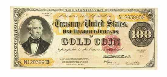 Appraisal: A U S Gold Certificate Note series Speelman-White serial number