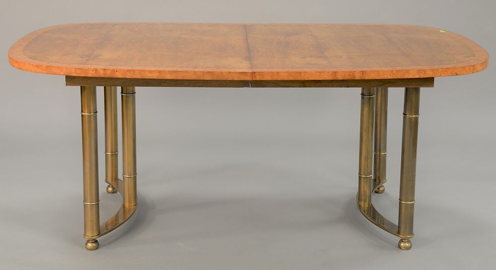 Appraisal: Harvey Probber burl top table with banded inlay brass legs