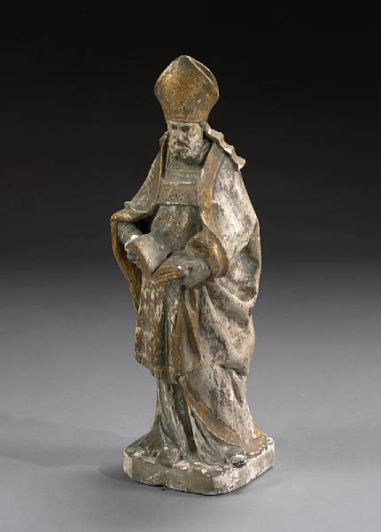 Appraisal: A Continental polychrome and gilt plaster figure of a bishop