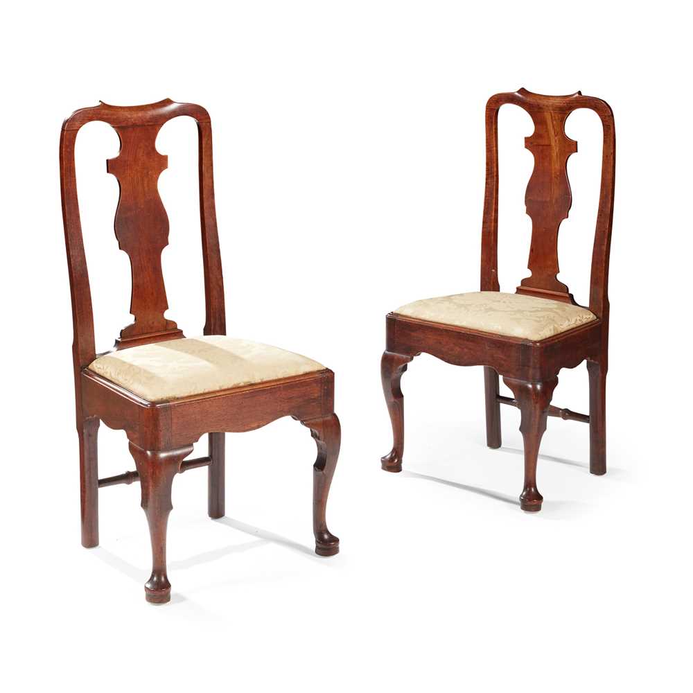 Appraisal: PAIR OF QUEEN ANNE RED WALNUT SIDE CHAIRS POSSIBLY AMERICAN