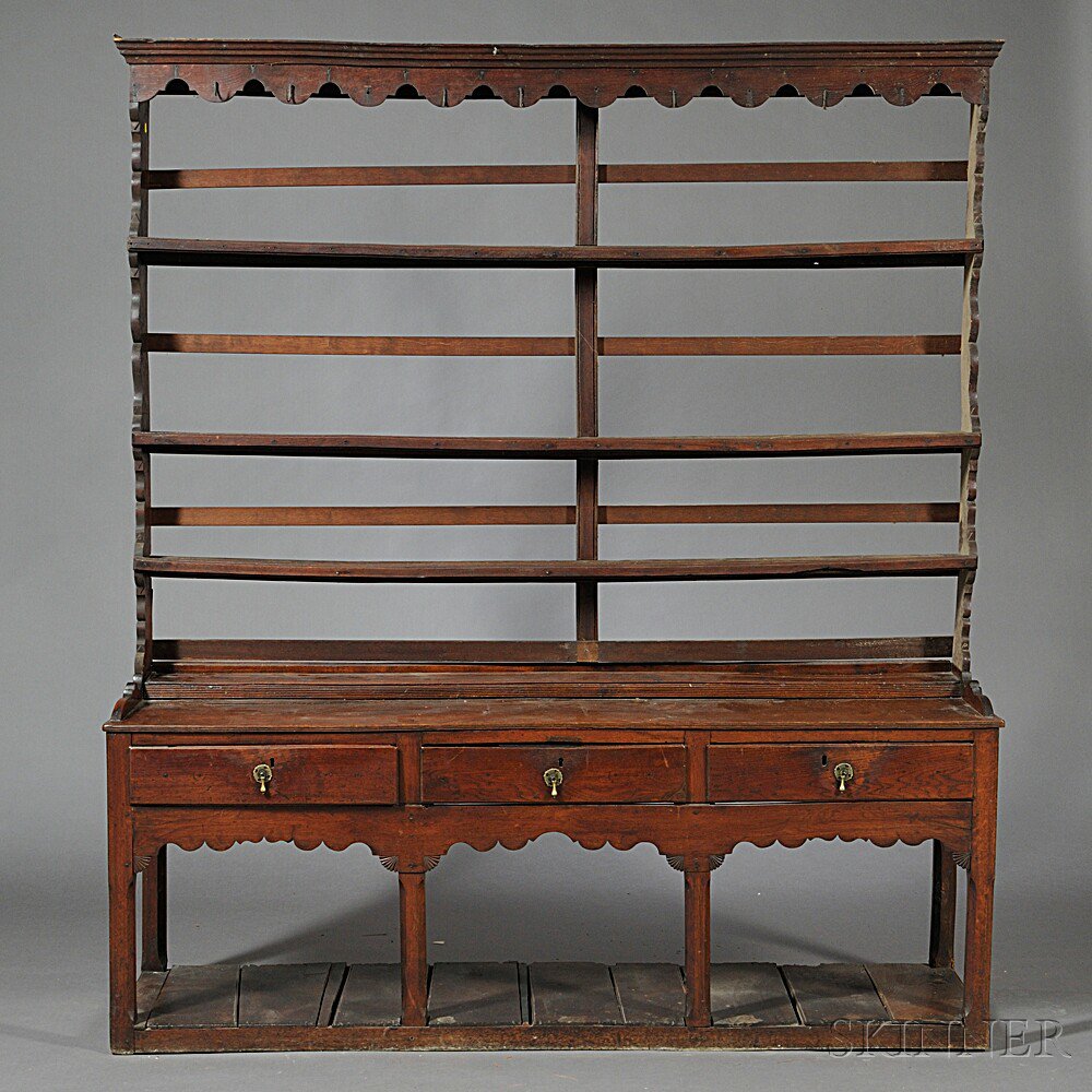 Appraisal: George III Oak Welsh Cupboard late th century upper recessed