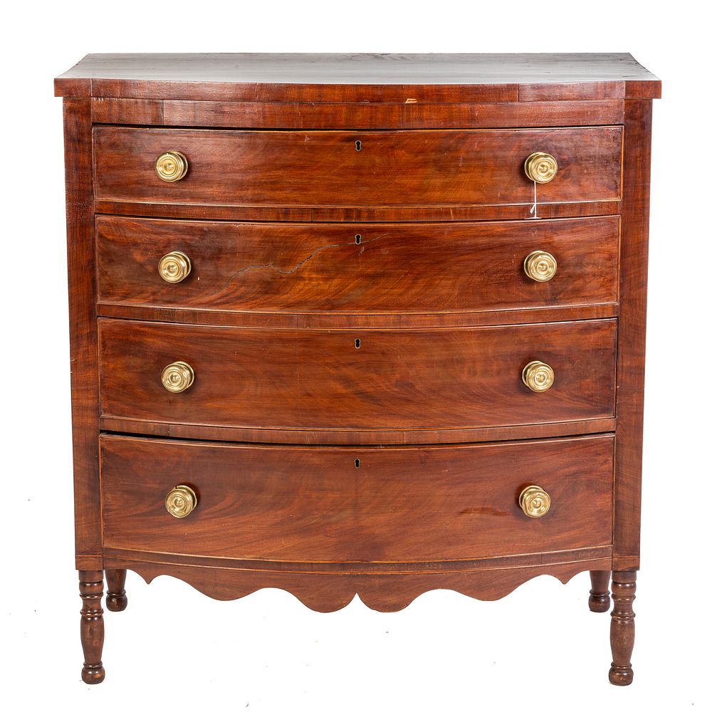 Appraisal: Federal Mahogany Bow-front Chest Pennsylvania Circa four graduated drawers on