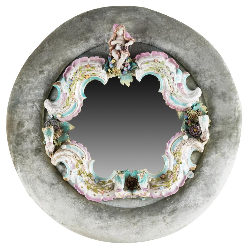 Appraisal: CONTINENTAL PORCELAIN MIRRORwith four candle holders mounted to a round